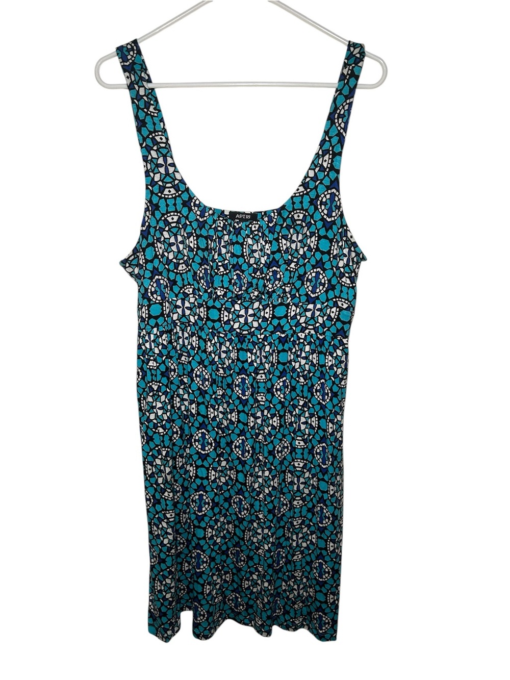 Apt 9 Blue Teal Geometric Tank Dress XL Summer Flowy Aztec Boho Country Beach